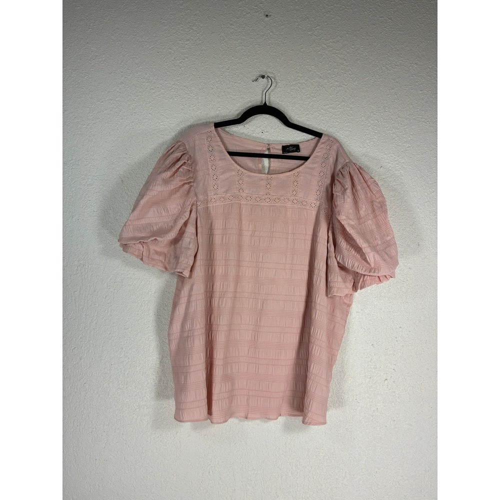 Milk & Honey Pink Eyelet Lace Puff Sleeve Puckered Blouse Top 3X 57784TX